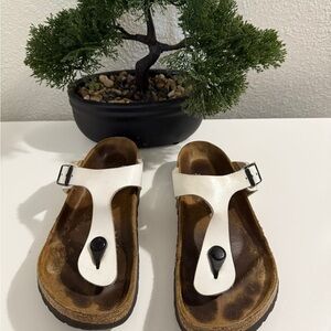 Birkenstock Gizet White Leather Toe Loop Sandals